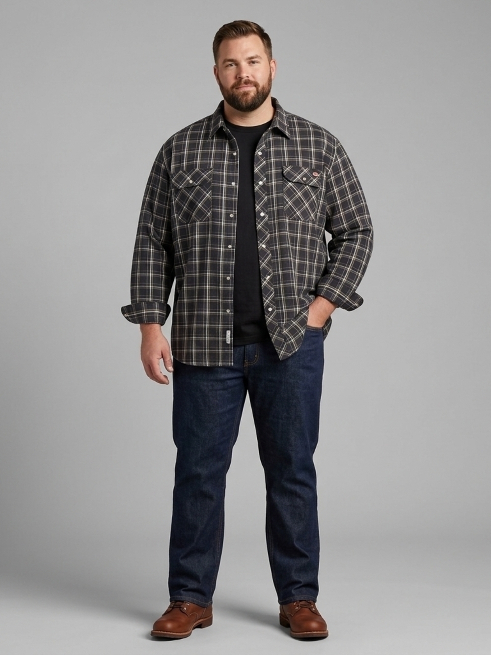 Dickies Flannel Black and Gray Plaid Flannel Shirt Jacket Size 3XL